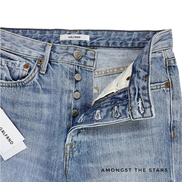 GRLFRND The Mica Distressed High Waisted Straight Leg Blue Jeans - Picture 8 of 11